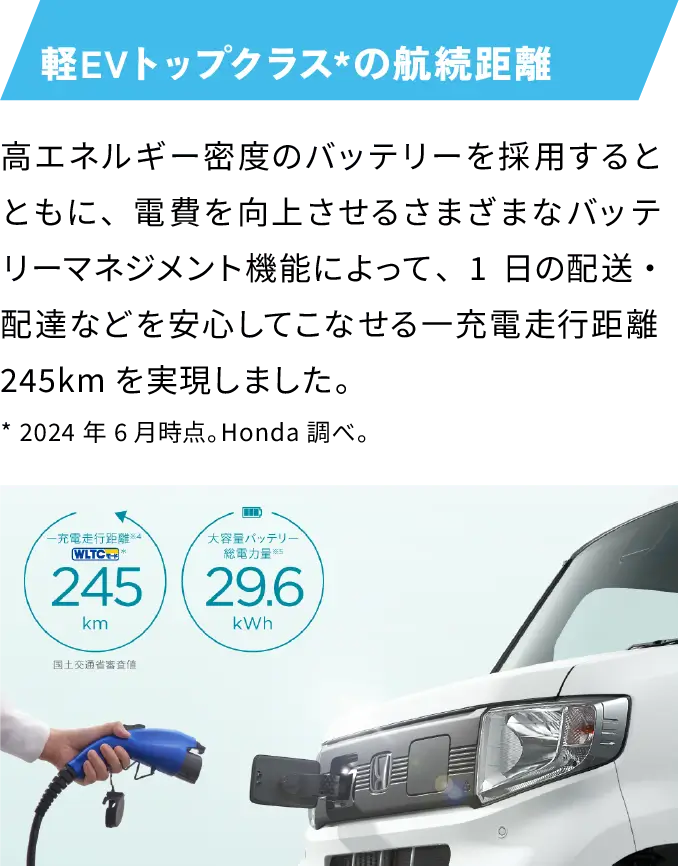 軽EVトップクラス*の航続距離